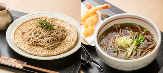 そば処 将　左:ざる蕎麦 十割更科　右:天麩羅そば 二八田舎蕎麦 